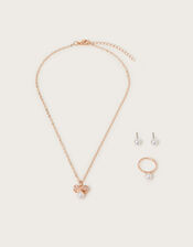 Pearl Bow Pendant Jewellery Set, Gold (ROSE GOLD), large