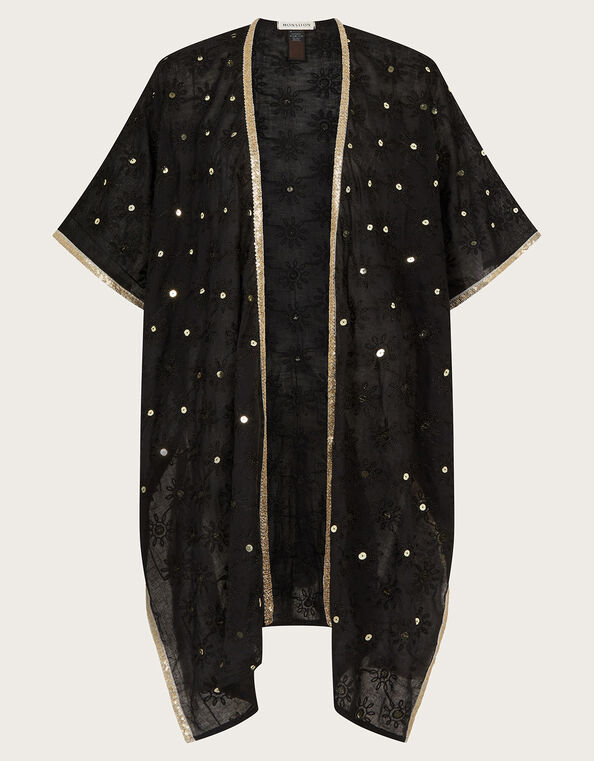 Sequin Embellished Kimono, Black (BLACK), large
