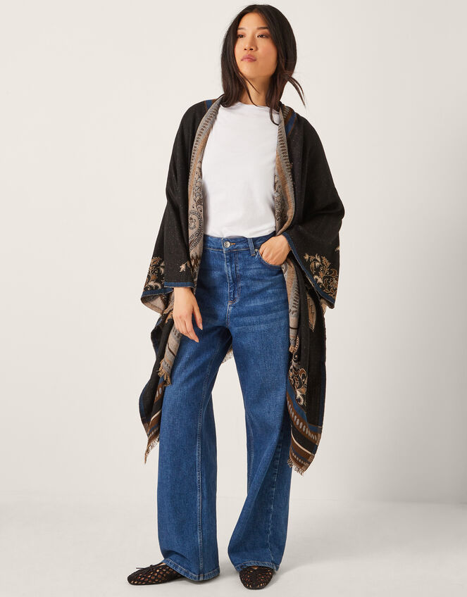 Crissy Jacquard Wrap Cardigan, Black (BLACK), large