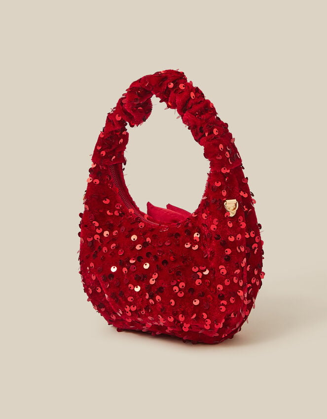 Bow Sequin Velvet Bag, Red (RED), large