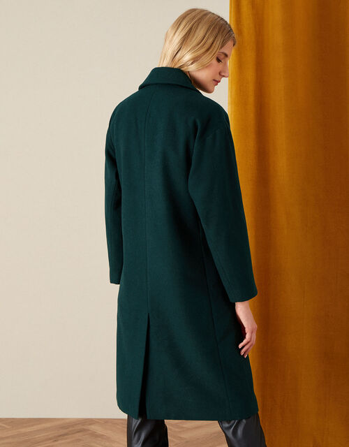 Lilian Longline Coat in Wool Blend, Teal (TEAL), large