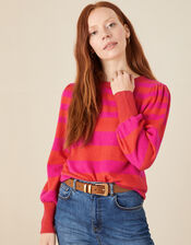 Elsa Stripe Button Detail Jumper, Pink (PINK), large