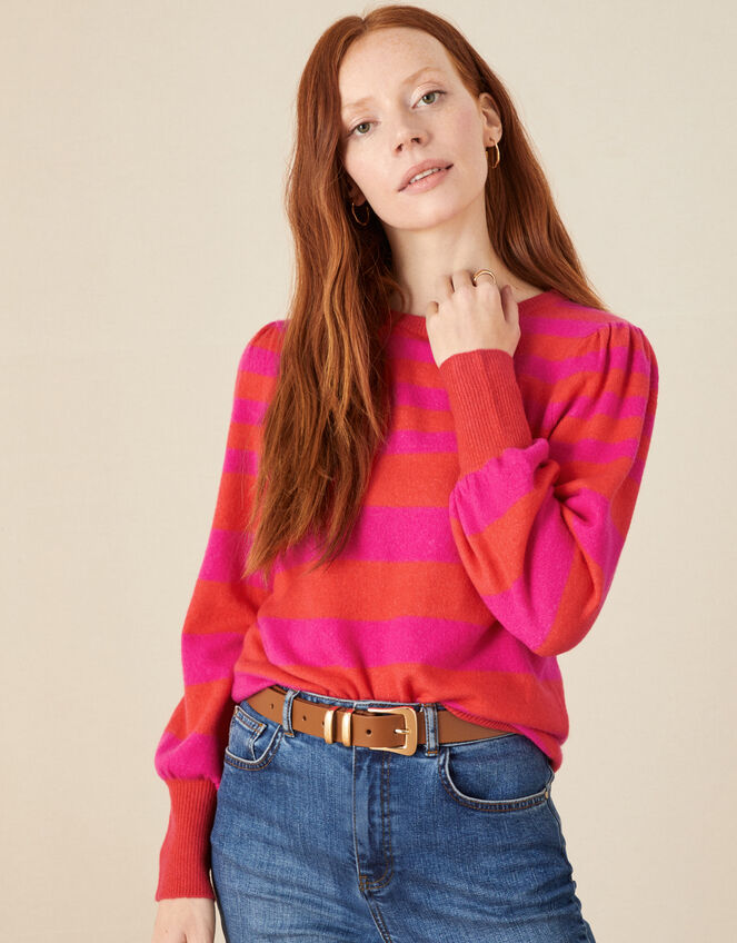 Elsa Stripe Button Detail Jumper, Pink (PINK), large