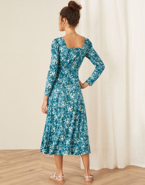 Amanza Ditsy Floral Jersey Dress, Teal (TEAL), large