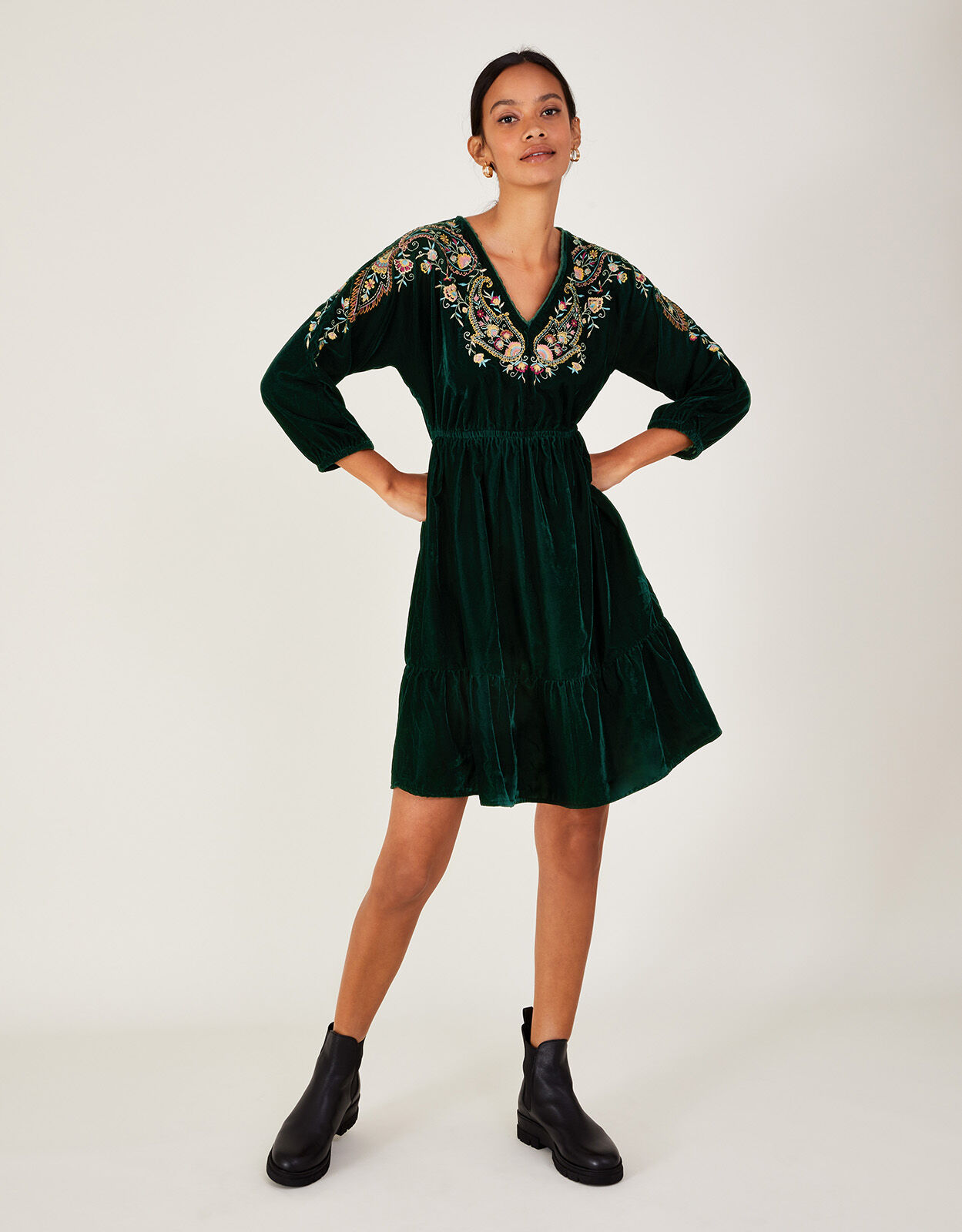 Monsoon green velvet store dress