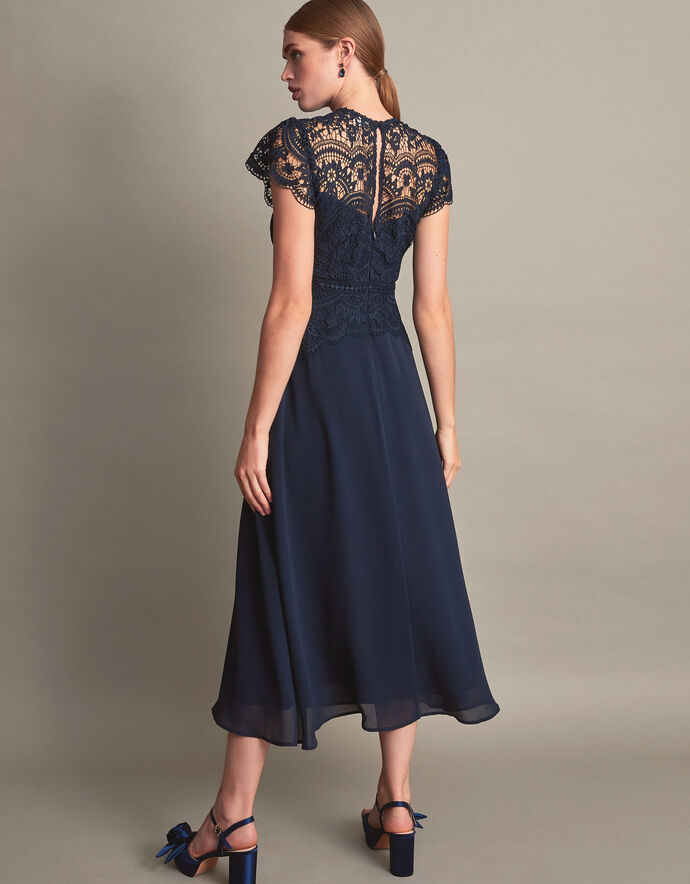 ON THE MOVE BLUE WOVEN MIDI DRESS main image 0
