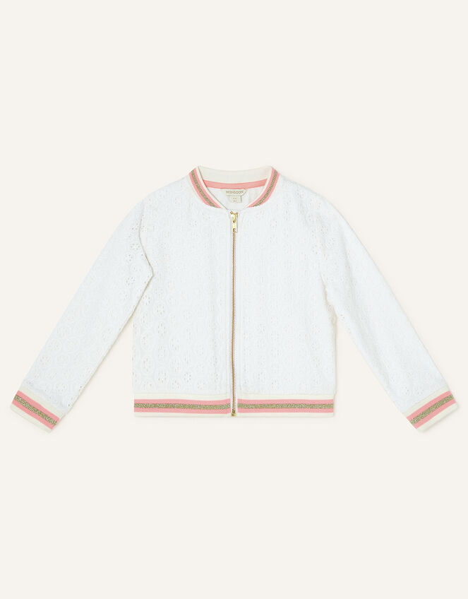 Broderie Bomber Jacket in Sustainable Cotton White