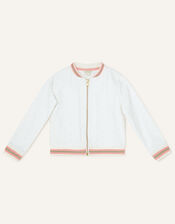 Broderie Bomber Jacket in Sustainable Cotton, White (WHITE), large