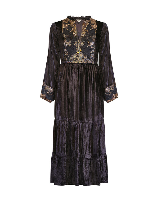 East Brogan Embellished Velvet Dress, Black (BLACK), large