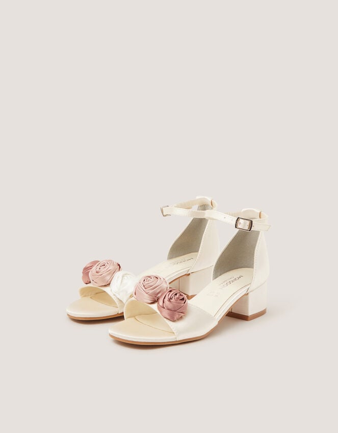 Rosette Satin Two Part Heels, Ivory (IVORY), large