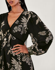 Annette Floral Midi Dress, Black (BLACK), large