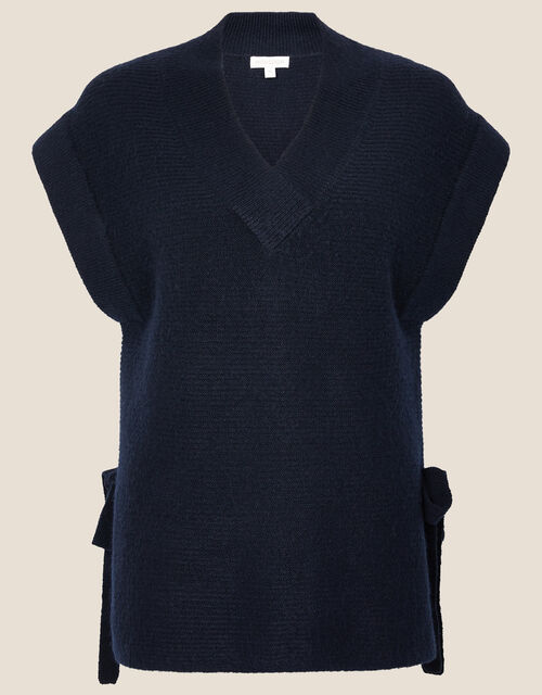 Tie Side Print Knit Sleeveless Jumper, Blue (NAVY), large