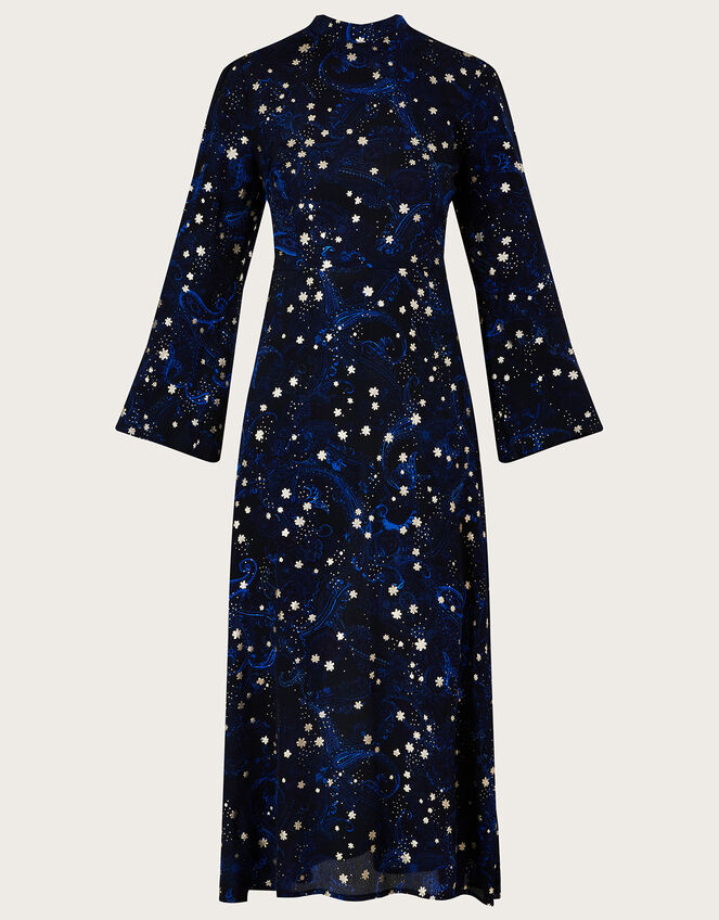 Astrid Foil Print Midi Dress in Sustainable Viscose, Blue (COBALT), large