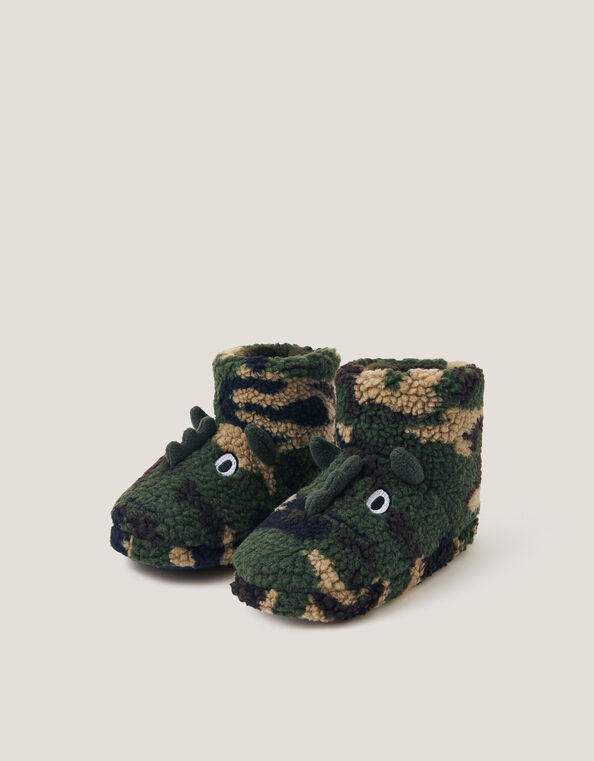 Dinosaur Camo Slipper Boots, Green (GREEN), large