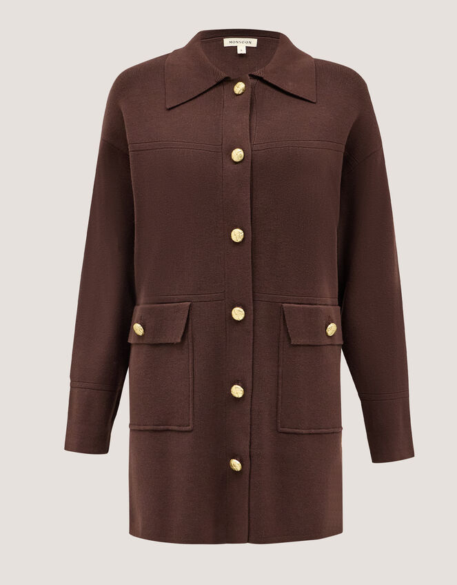Nina Button Knit Jacket, Brown (CHOCOLATE), large