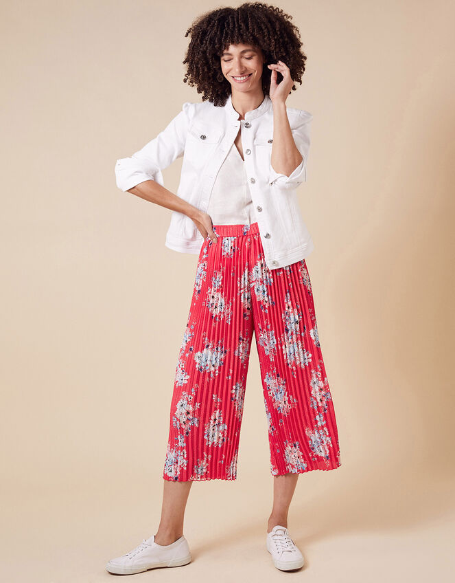 Floral Pleated Trousers, Red (RED), large