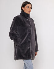 Rino and Pelle Faux Fur Single-Breasted Coat, Grey (DARK GREY), large