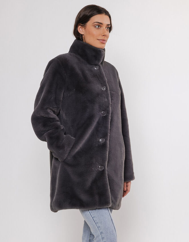 Rino and Pelle Faux Fur Single-Breasted Coat, Grey (DARK GREY), large