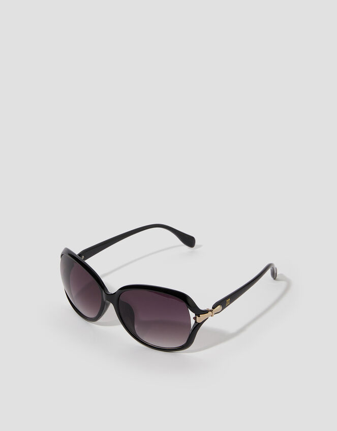 Gold Hinge Oversized Sunglasses, Black (BLACK), large