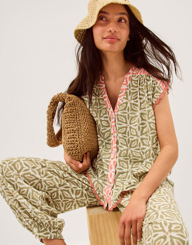 Elma Sleeveless Print Top, Green (KHAKI), large