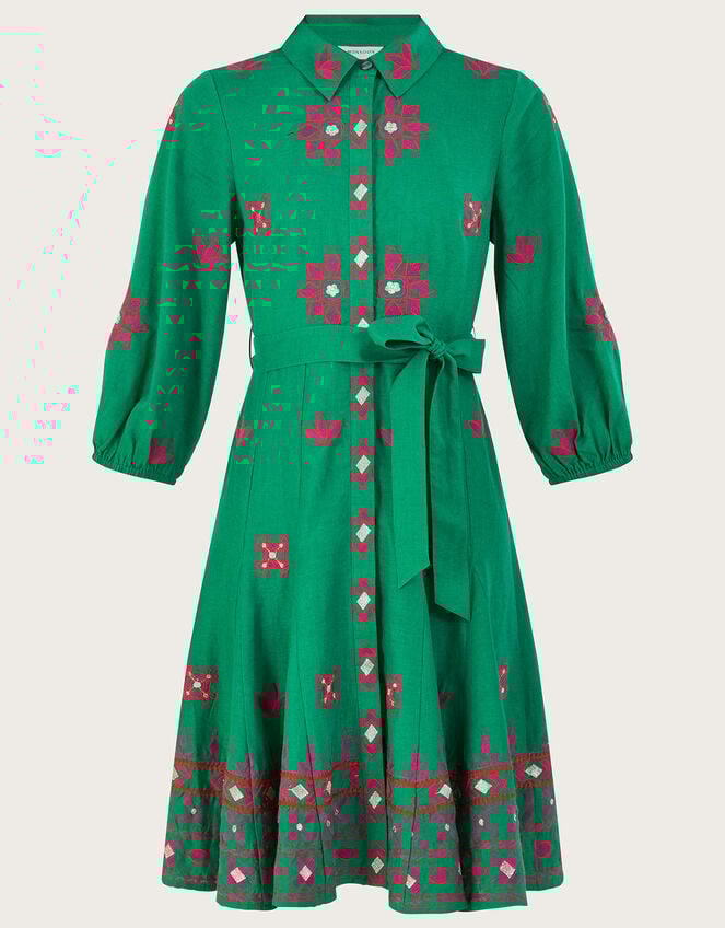 Embroidered Shirt Dress, Green (GREEN), large