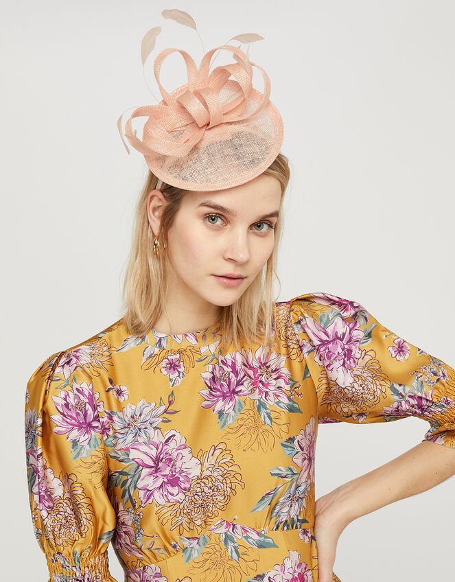 Malin Bow Disc Feather Fascinator, Pink (BLUSH), large