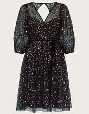 Addy Sequin Wrap Dress in Recycled Polyester, Black (BLACK), large