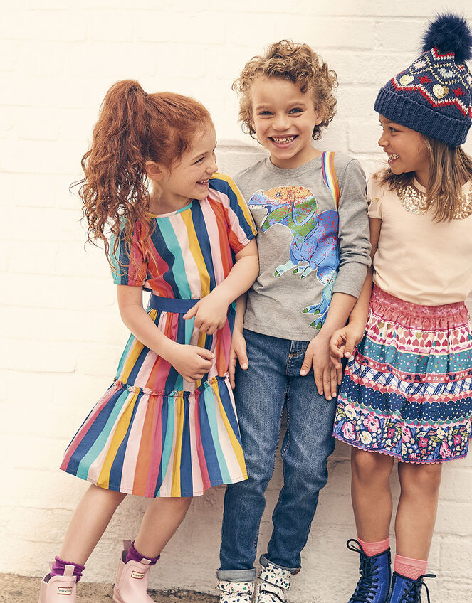 Stripe Print Tiered Dress, Multi (MULTI), large