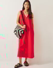 Britt Linen Blend Sleeveless A-Line Midi Dress, Orange (CORAL), large