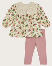 Baby Rosanna Floral Crochet Collar Top and Leggings Set, Ivory (IVORY), large