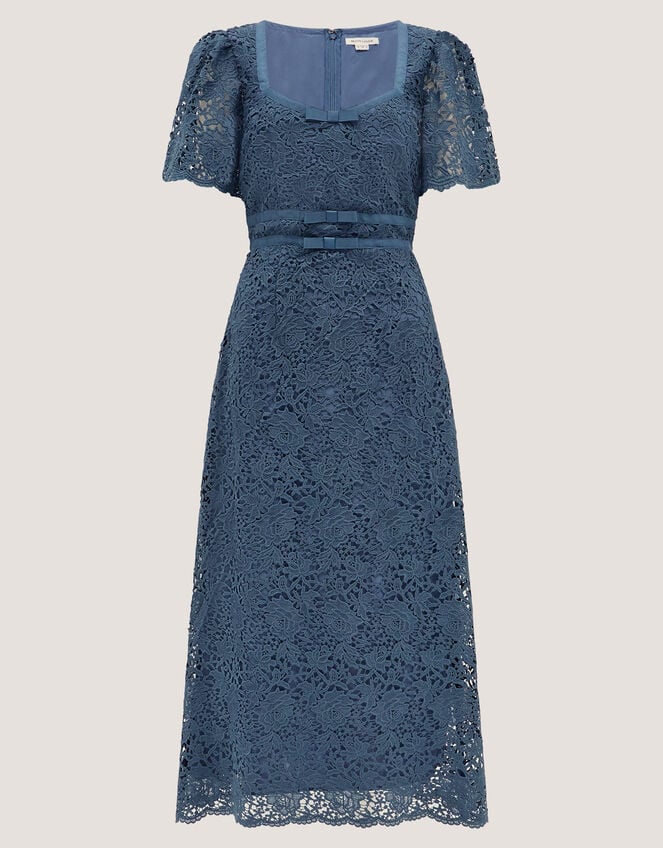 Regina Short Sleeve Lace Midi Dress, Blue (PETROL), large