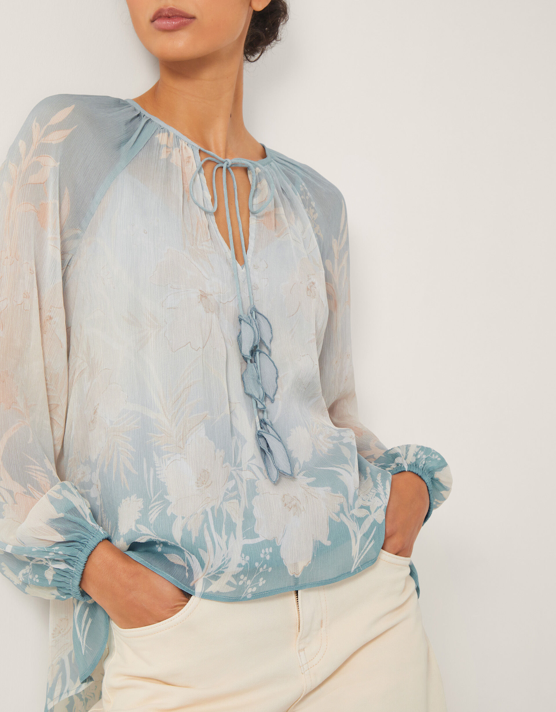 Lilian Sheer Floral Blouse Blue
