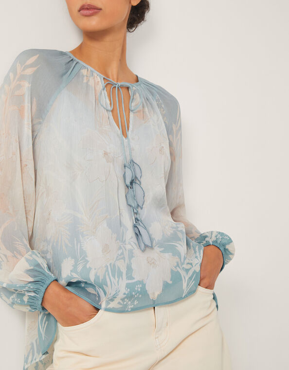 Lilian Sheer Floral Blouse, Blue (PALE BLUE), large