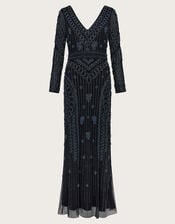 Lorelai Beaded Long Sleeve Maxi Dress, Black (BLACK), large