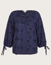 Ivy Floral Embroidered Blouse, Blue (NAVY), large