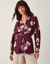 Roz Floral Wrap Top, Red (BURGUNDY), large