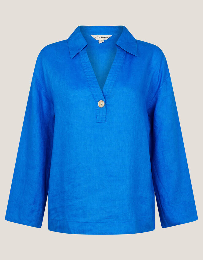 Clover Linen Button Blouse Blue