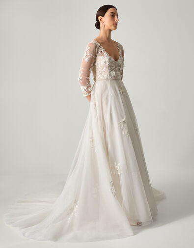 Lucy Embroidered Floral Maxi Wedding Dress, Ivory (IVORY), large