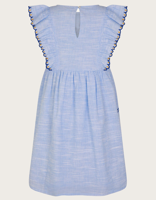 Floral Embroidered Frilly Dress, Blue (BLUE), large