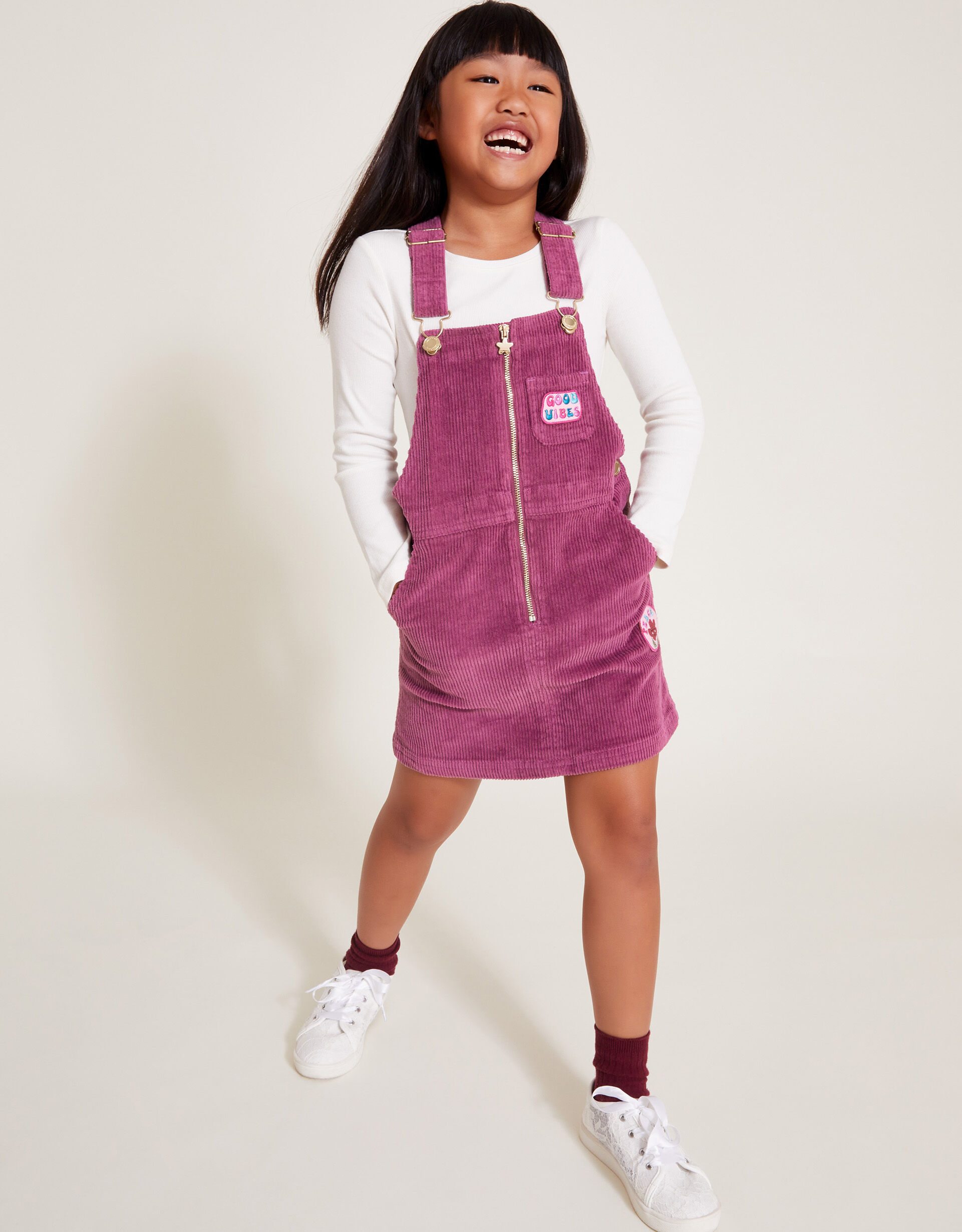 Good Vibes Corduroy Pinafore Dress Red Girls Dresses Monsoon UK
