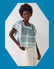 East Duva Floral Top, Blue (BLUE), large