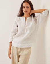 Linen Rosa Bib Blouse, White (WHITE), large