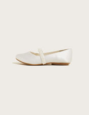 Pearl Strap Satin Communion Ballerina Flats, White (WHITE), large