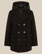 Quilted Hood Peacoat, Black (BLACK), large