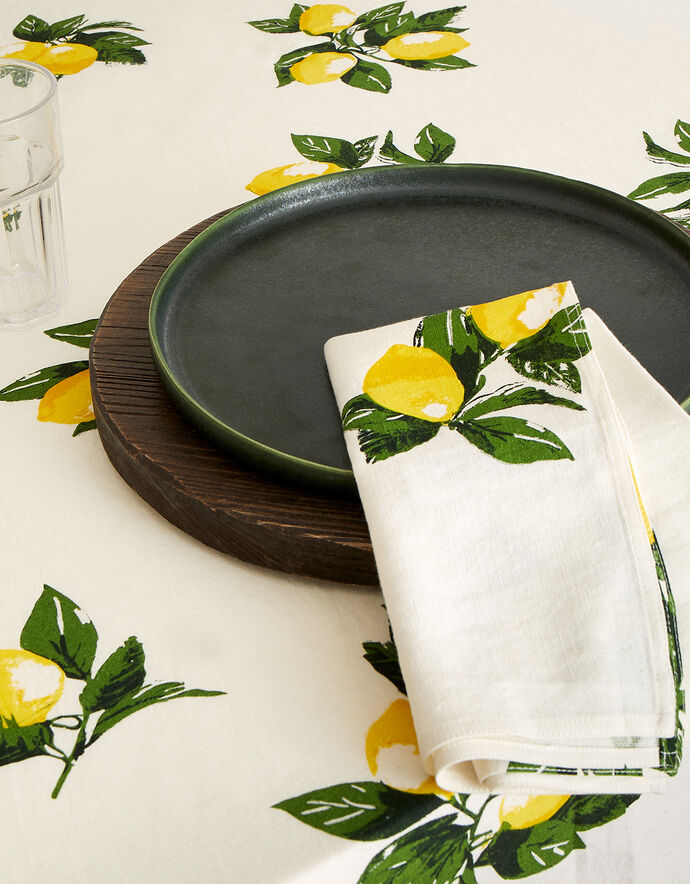 Lemon Print Reusable Napkin Set Crockery Monsoon UK.