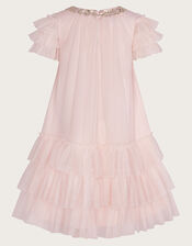 Alexandria Sequin Ruffle Tulle Swing Dress, Pink (PALE PINK), large