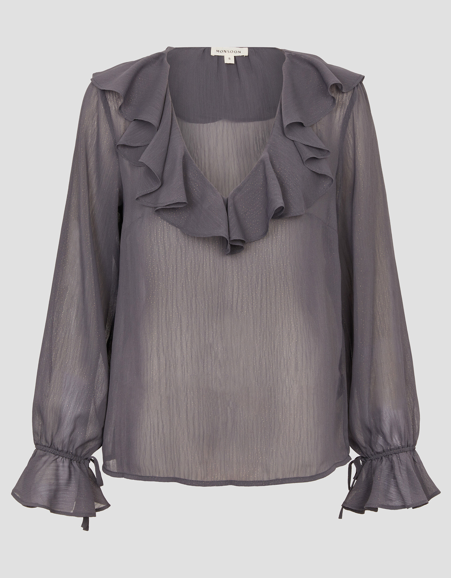 Emmy Sheer Sparkle Frill Blouse Grey