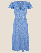 Spot Print Frill Dress, Blue (BLUE), large