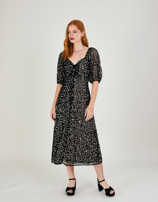 Keely Sequin Midi Dress, Black (BLACK), large