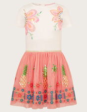 Tropical Embellished Disco Dress, Orange (CORAL), large